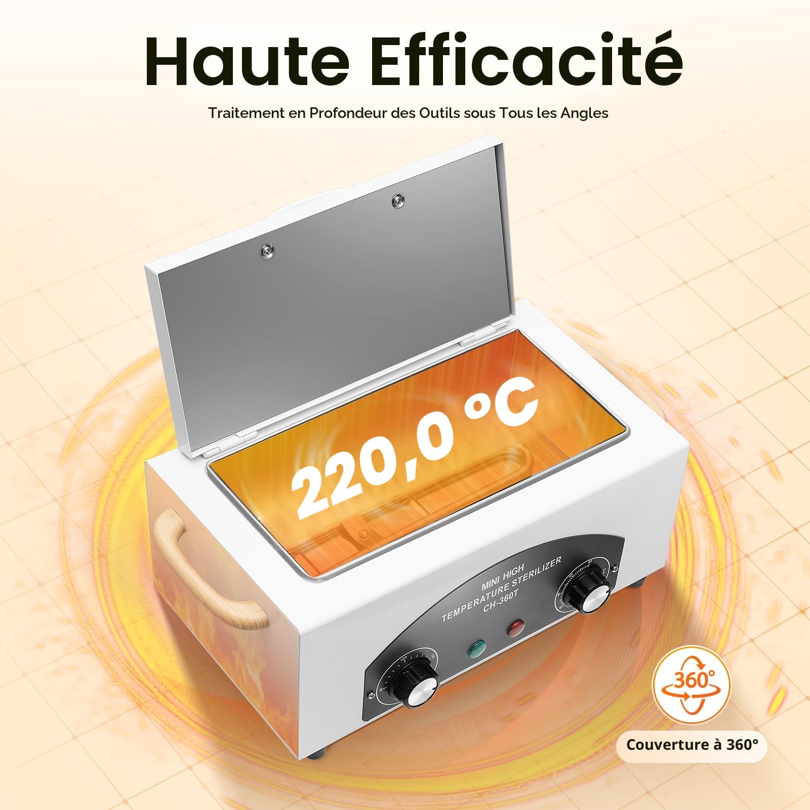300W Stérilisateur à air chaud à haute température, 220 °C stérilisateur onglerie, stérilisateur à chaleur sèche, steriliser ongle avec minuterie