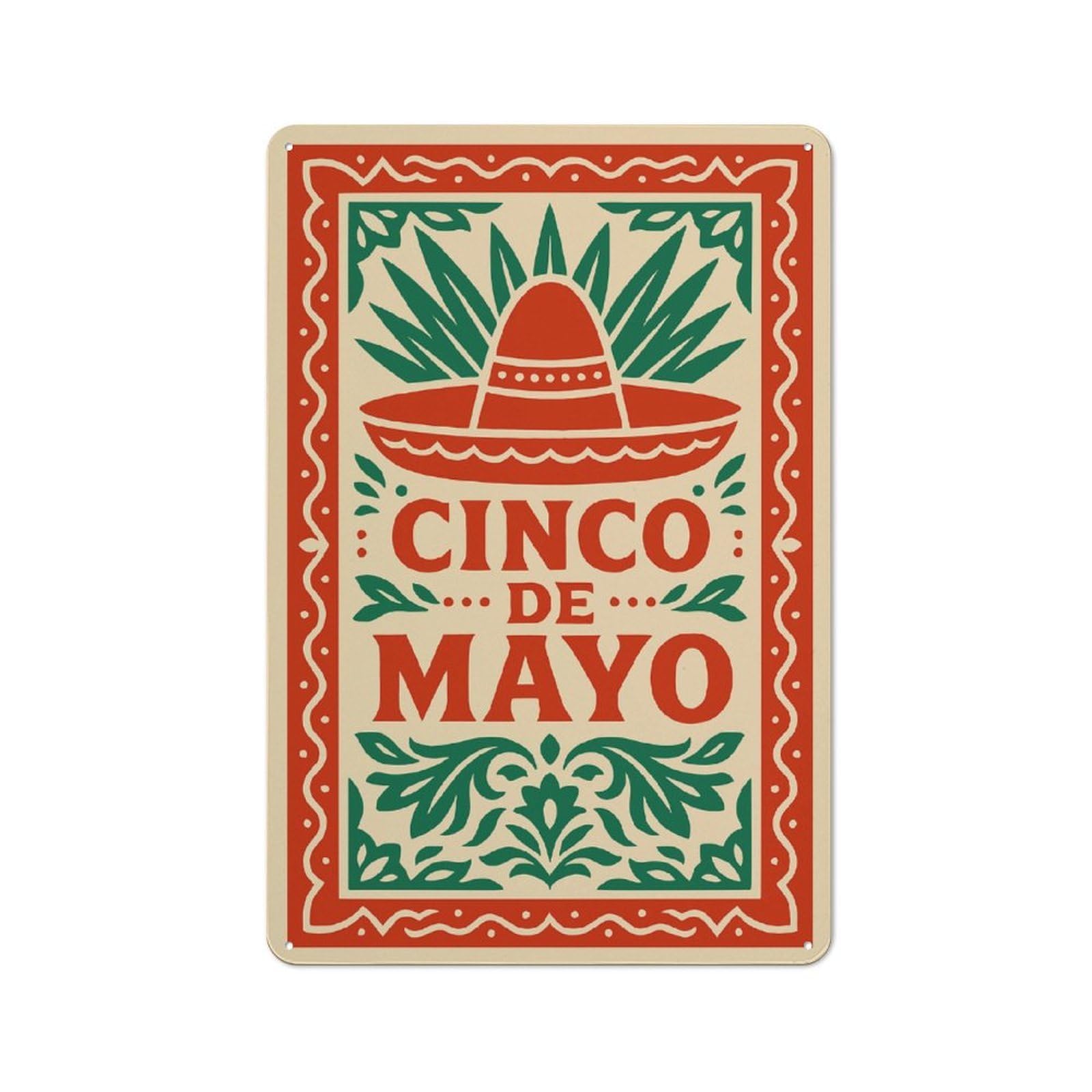 Junmoney Style-6 Vintage Tin Sign 30X20cm With Cinco De Mayo Sombrero And Foliage For Man Cave Or Games Room, For Winter Room Styling In Man Cave And Games Room