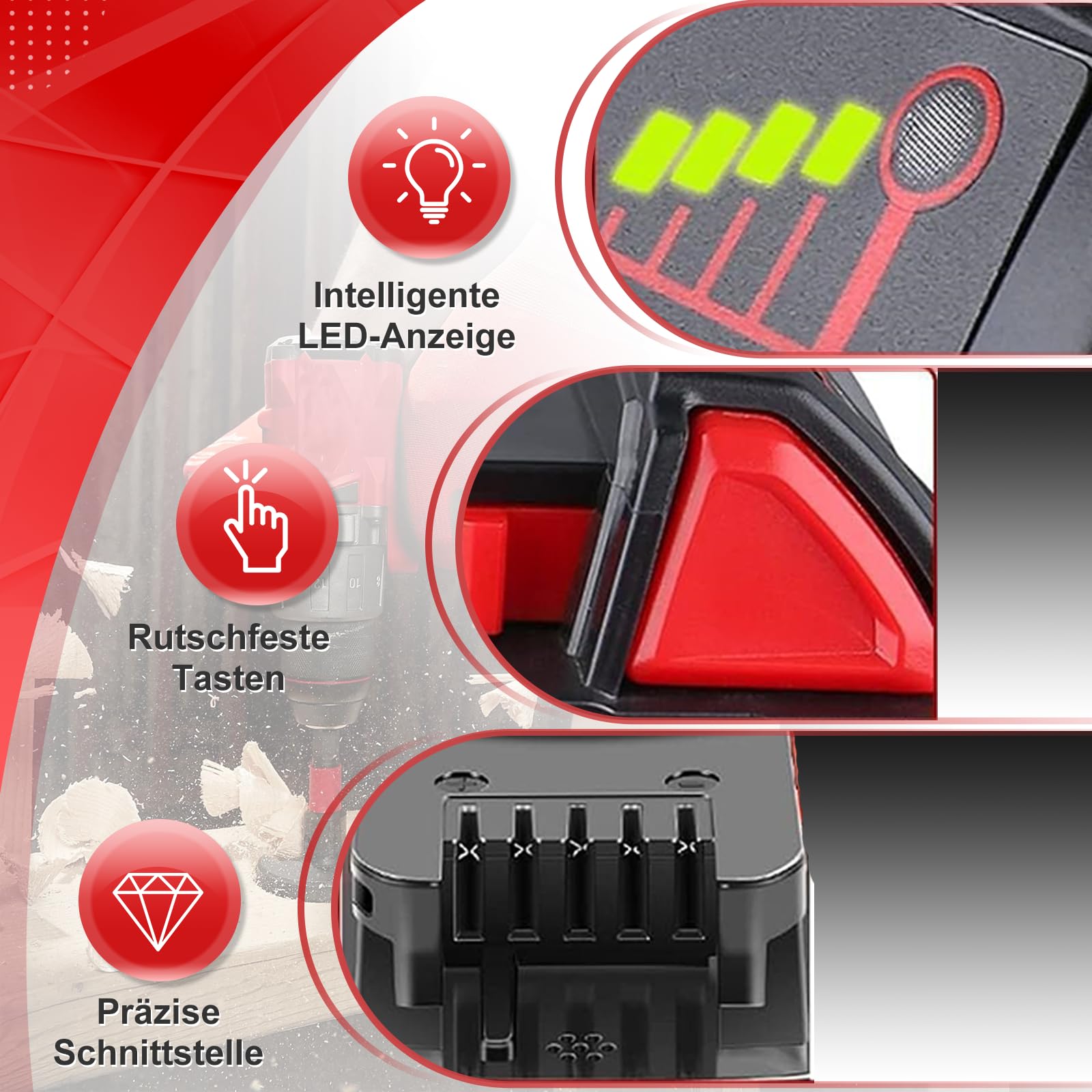 2 X 12.0Ah Ersatz für Milwaukee Akku M18, Kompatibel mit Milwaukee Akku 18V 48-11-1852 48-11-1850 48-11-1840 48-11-1830 48-11-1820 und Akku-Elektrowerkzeuge mit Led-Anzeige