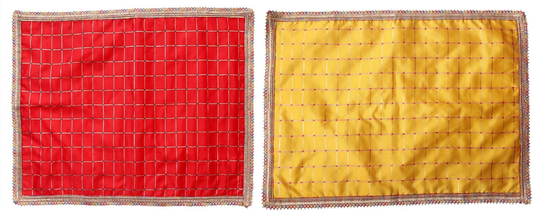 Combo-2 Cloth, Aasan for Pooja & Mandir,Silk puja Asan Silk Cloth, (18x24 INCH)(45X60 CM) (Yellow Check RED Check) Pack of 2
