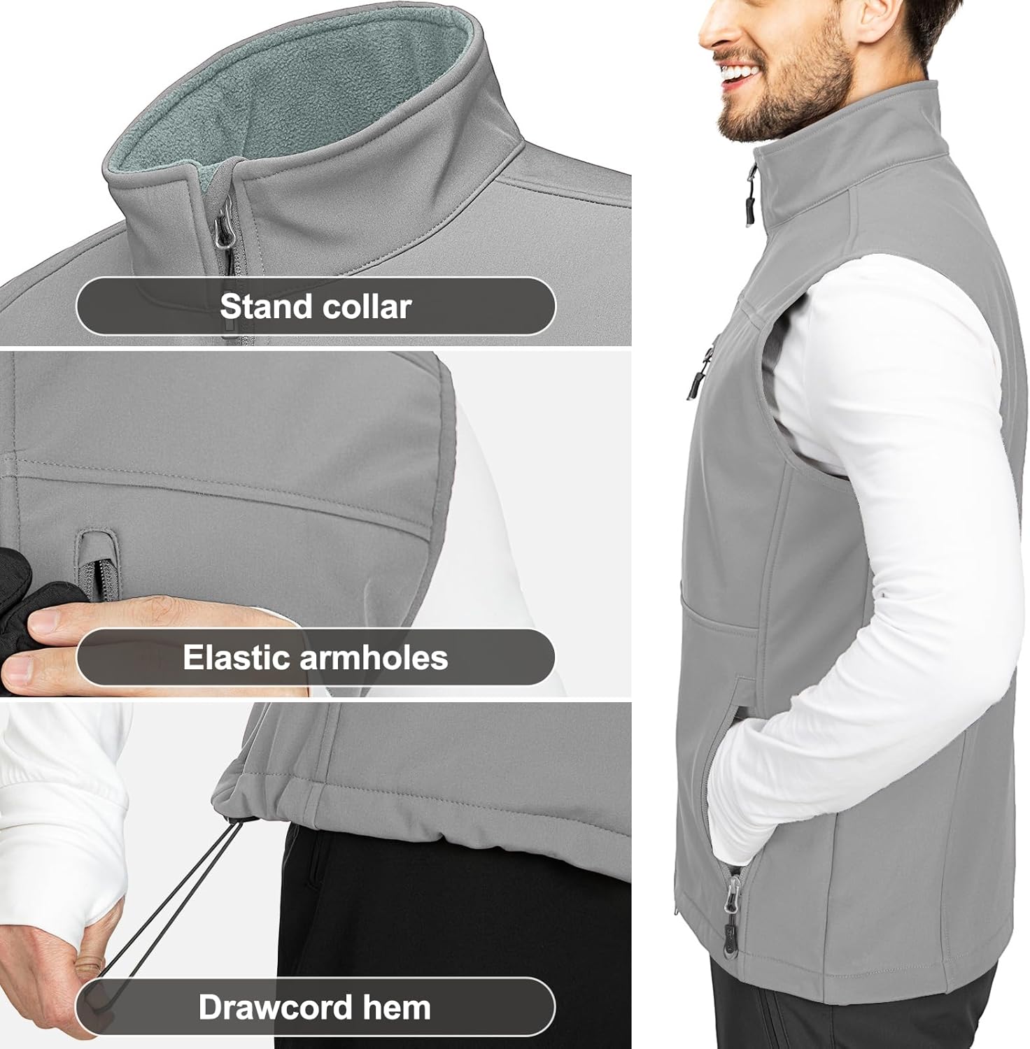 33,000ft Men's Lightweight Softshell Vest Outerwear Zip Up Fleece Lined Windproof Sleeveless Jacket for Golf Running Hiking - Image 6