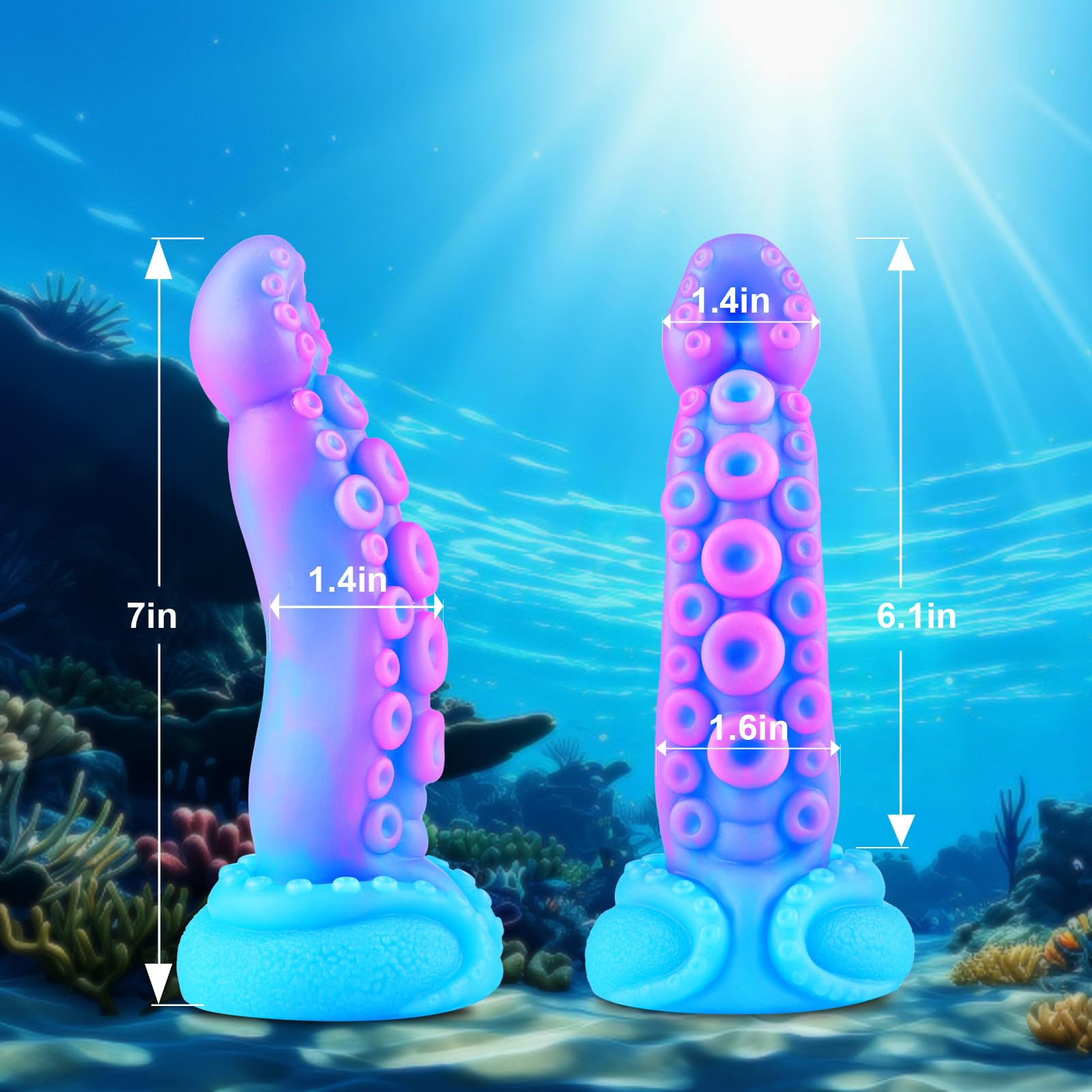 Realistic Monster Tentacle Octopus Dildo 2 Inch Wide, Silicone 8 Inch Extra Large Thick Girthy Anal Dildo Suction Cup, 7 Inch Creature Tapered Alien Dildos Fantasy Colorful Blue Sex Toy for Men Women: S