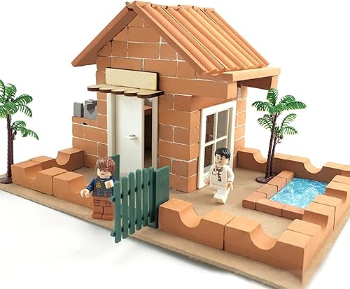 Miniatura 5 de Cayway 400 mini ladrillos de pared rojos, mini ladrillos pequeños con raspador para paisajismo, figura de ladrillos en miniatura, ladrillos falsos