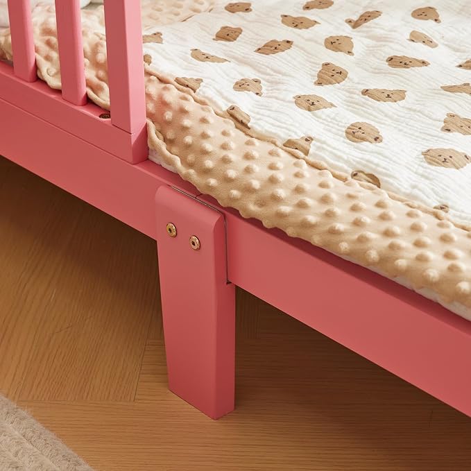 Cama de Madera con Barandillas de Seguridad - Rosa miniatura 3