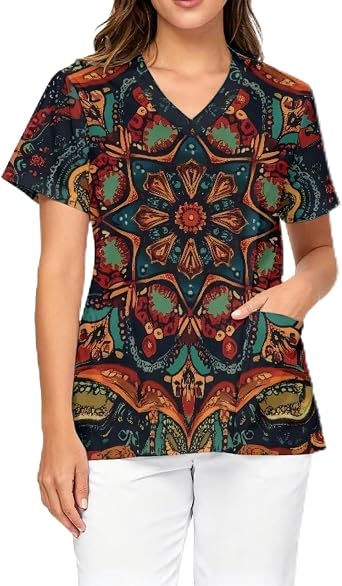 Nurse Uniforms for Women 2025 Plus Size Scrub Tops Short Sleeve Scrub V Neck Medical Shirt with Pockets