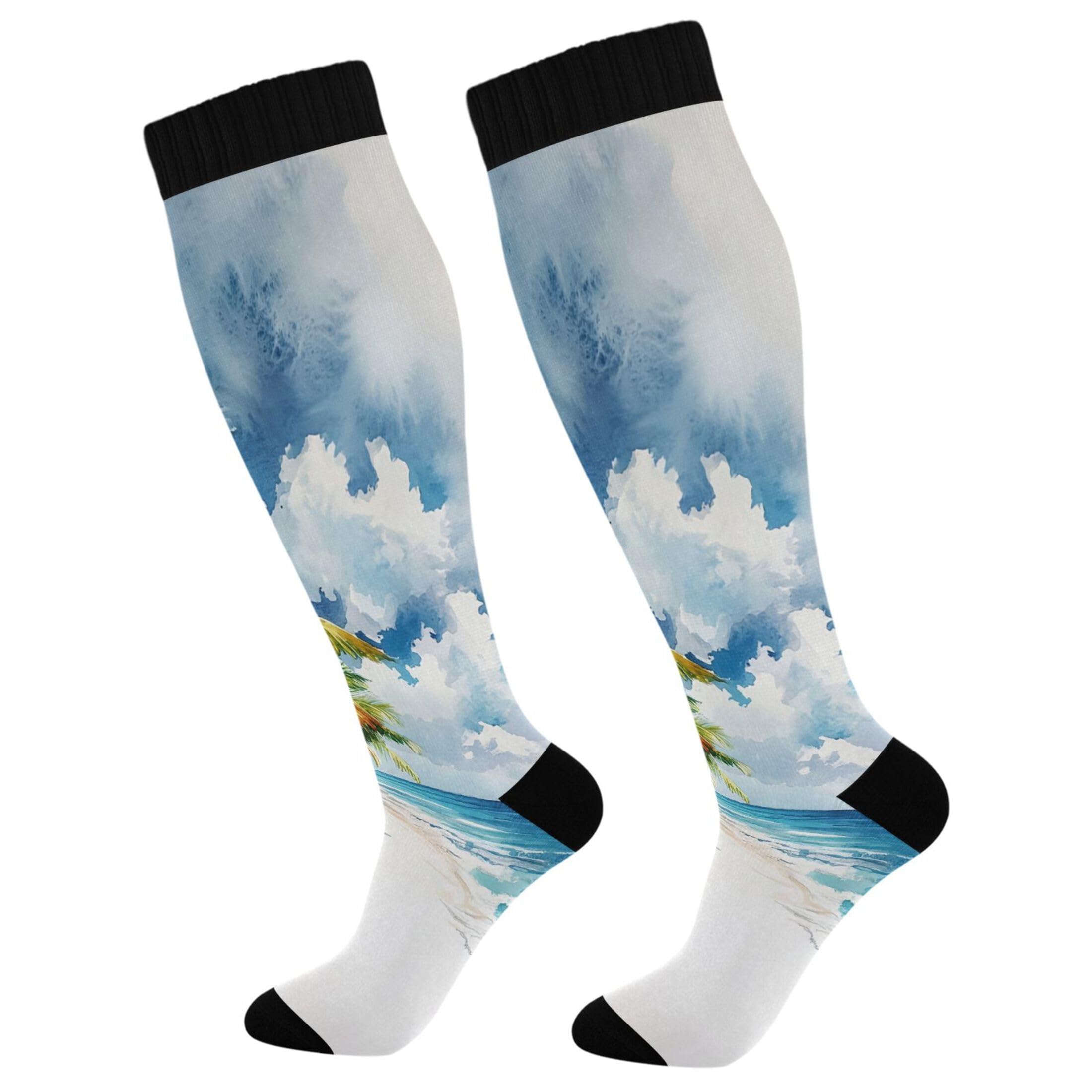 Burbuja Beach Palm Trees Compression Socks for Women Men (20-30mmHg), Knee High Socks Circulation Support for Sport Running Hiking Nurse, 1 Pair
