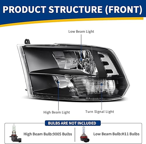 Miniatura 6 de AUTOSAVER88 Juego de faros delanteros compatible con Dodge Ram 1500 2500 3500 modelo 2009 a 2012, 09 a 12. Reflector transparente de repuesto para