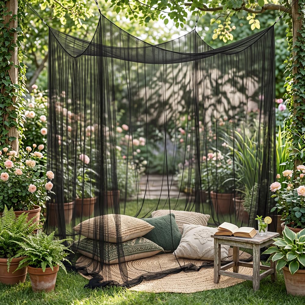 Mosquitera Exterior Jardín y Terraza 300x300x250 cm, Mosquitera Cama Grande de Forma Cuadrada, Mosquitera Plegable Portátil para Camping, Viajes e Interior, Negro