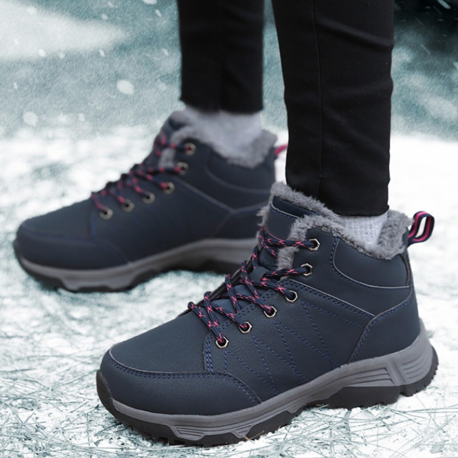 Générique Bottes Neige Femme Fourrées Chaude Imperméable Bottines Confortables Antidérapante Mollet Large Chaussures Chaude Résistant À L’humidité Fermeture Éclair Bottes Outdoor Randonnée Courses