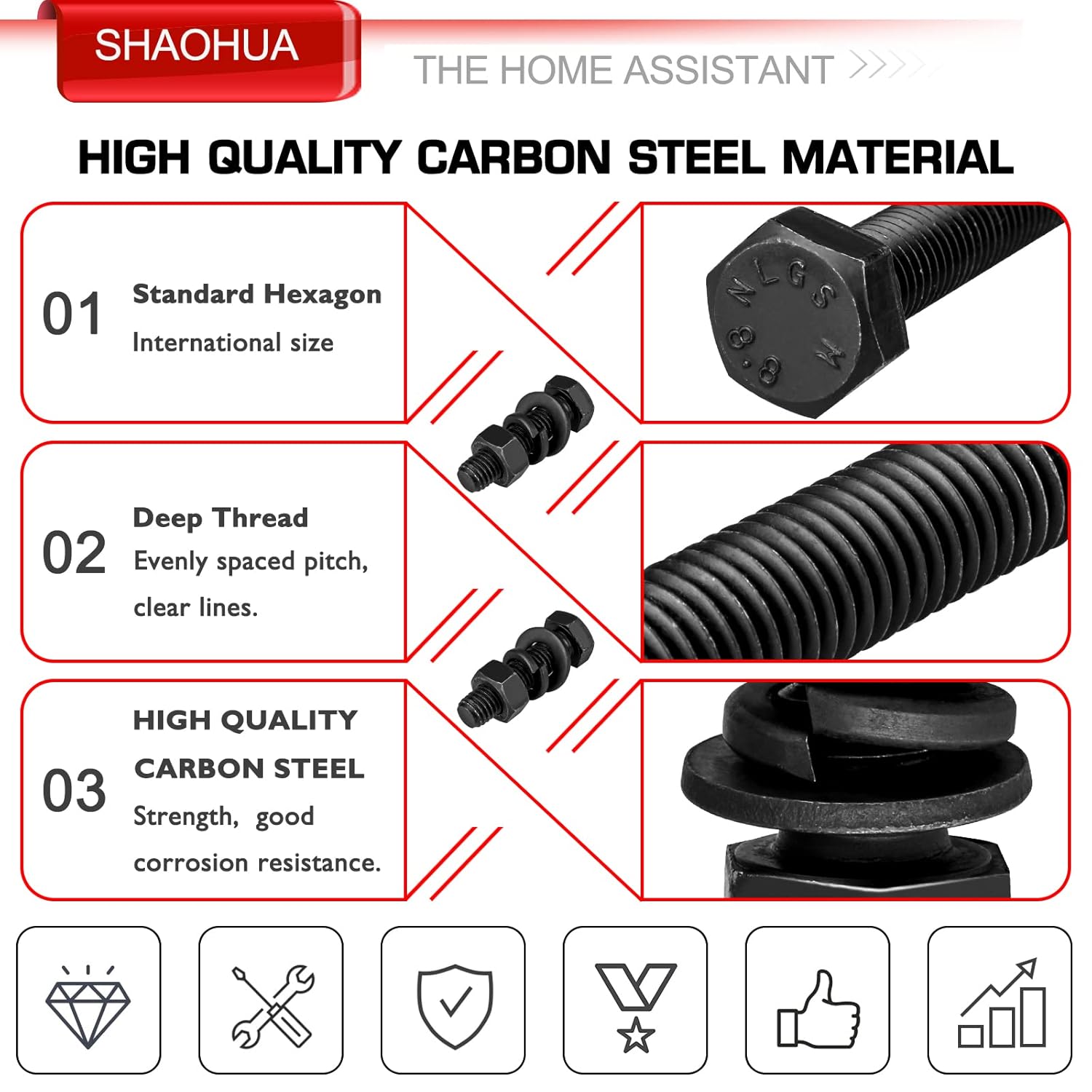 244PCS Hex Head Nuts and Bolts Assortment Kit, M10 M8 M6 M5 M4 M3 Metric Bolt Assortment, Screws and Nuts, Metric Bolt Kit, Grade 8.8 Alloy Steel Black Bolts and Nuts Kit with Lock & Flat Washers