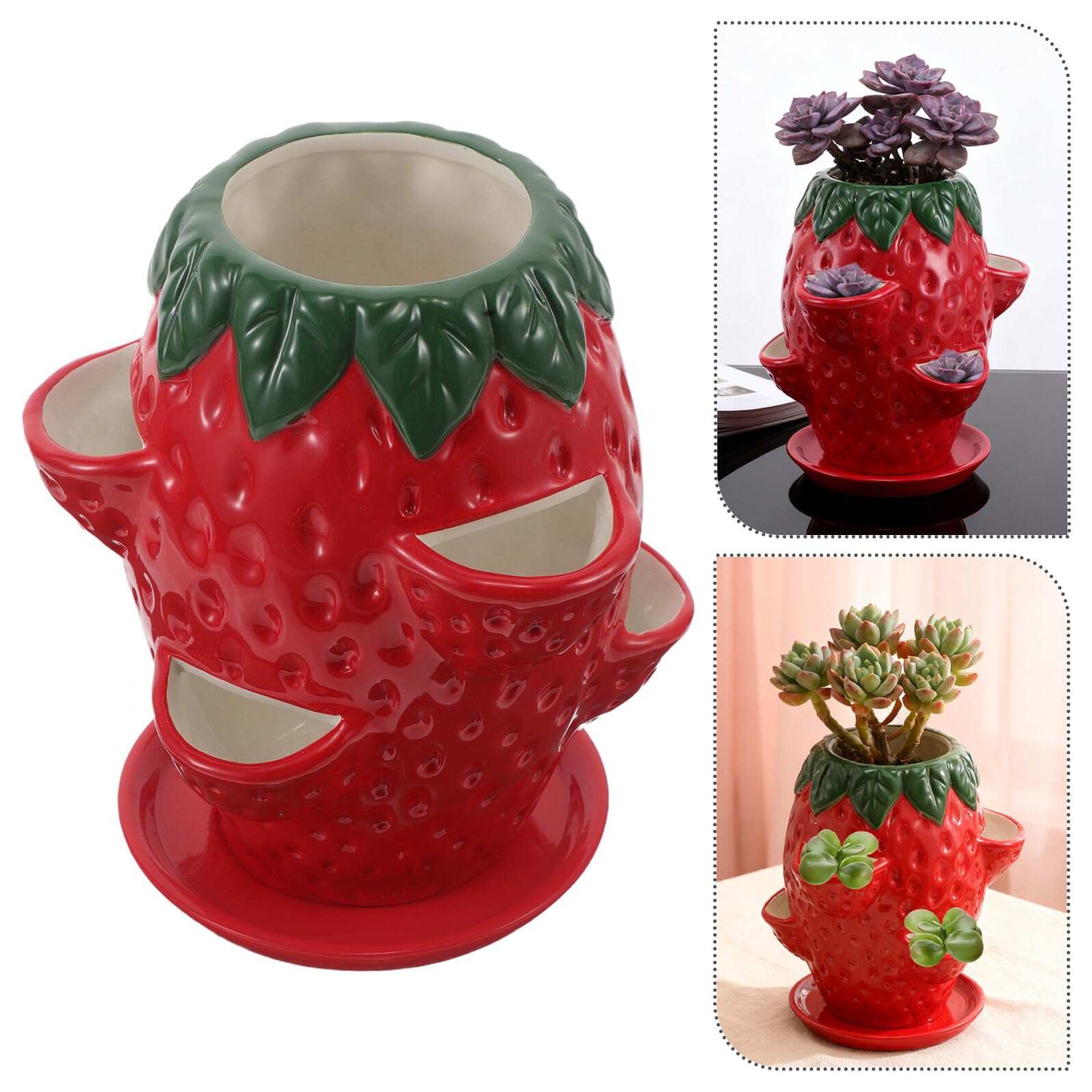 ORFOFE Ceramiczne Doniczki Do Orchidei i Roślin Doniczkowych Lekkie Kształcie Truskawki z Wieloma Otworami i Spodkiem Odporne Blaknięcie Do Użytku Wewnątrz i Zewnątrz Dekoracyjne Wazony