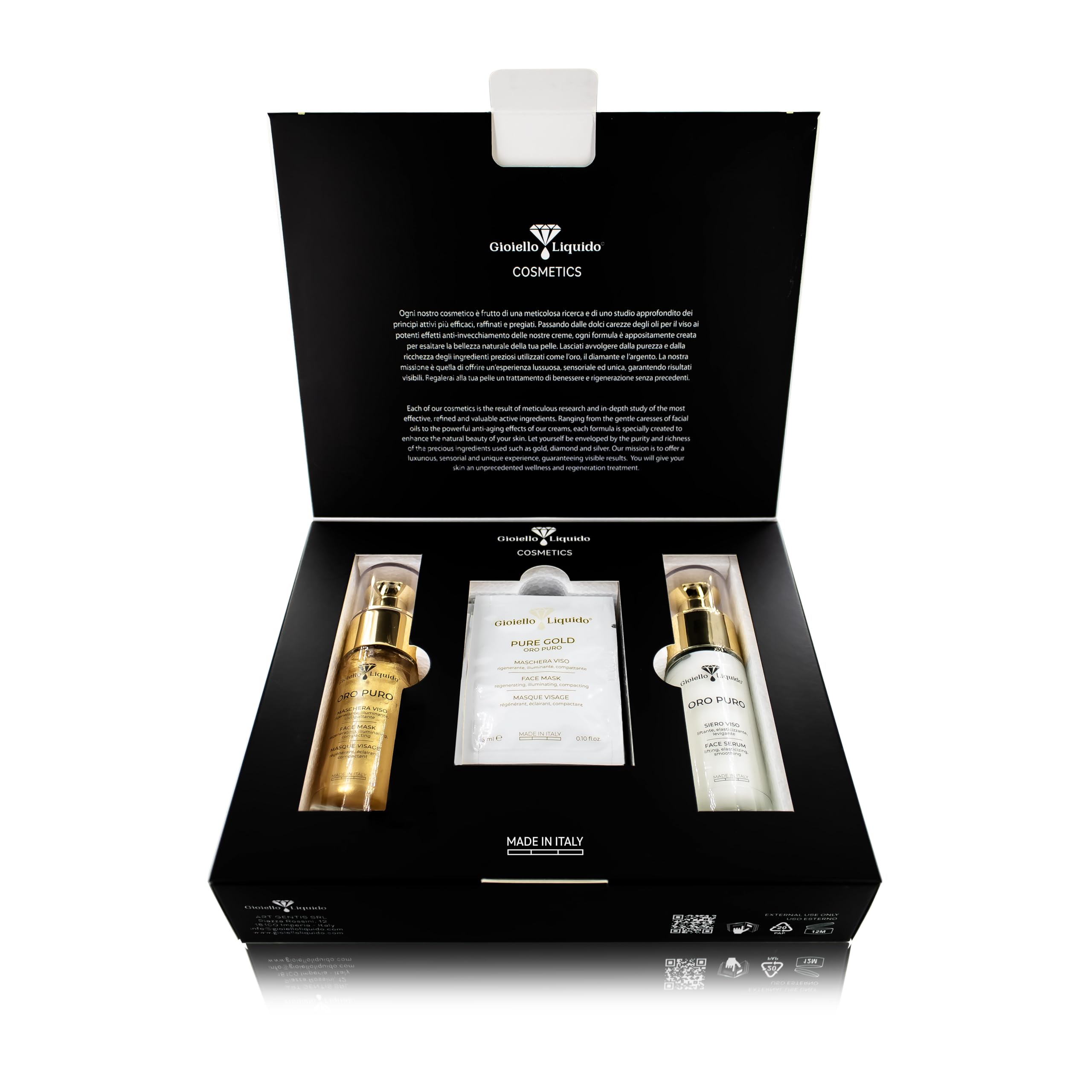 Estuche antiedad – Serum facial con oro coloidal, PVP K30 + máscara facial con oro coloidal y ácido hialurónico – muestras de regalo – cumpleaños, graduación, aniversario