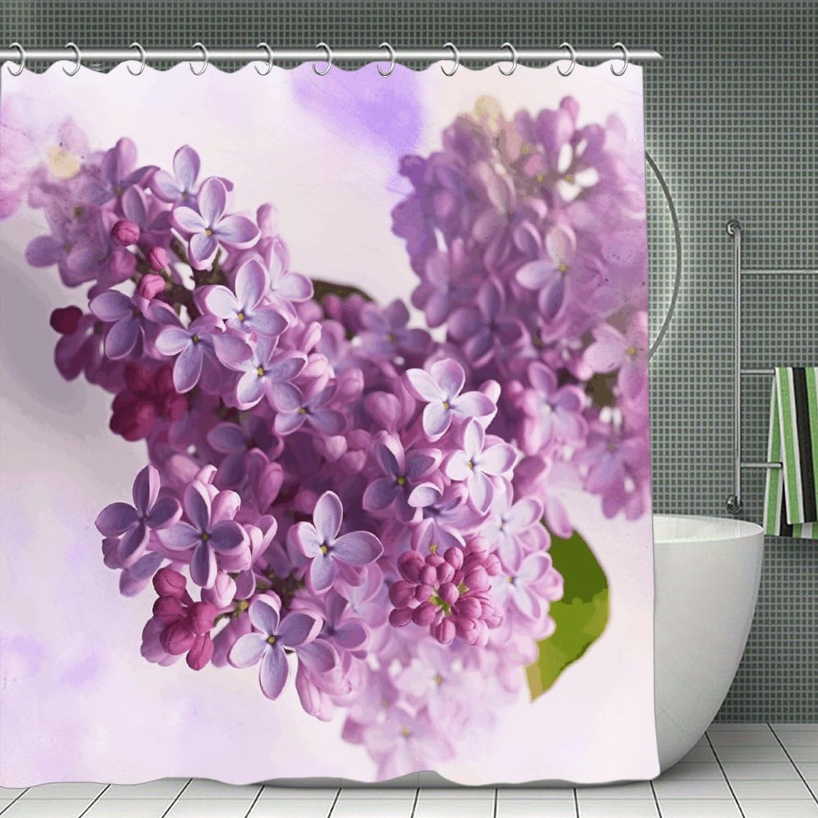 FekiLoot Lilac Flowers Shower Curtain with Hooks Modern Farmhouse Bathroom Curtain Waterproof Cloth Bath Curtains Cute Washable Blackout Privacy Curtains for Bathroom Bathtub 70.8"x70.8"