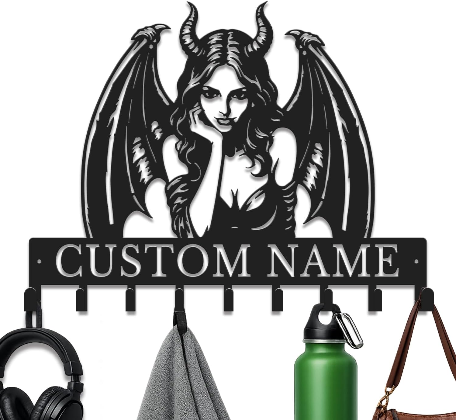 Personalized Key Holder for Wall, Custom Metal Devil Cabin Key Hooks with Name, Metal Key Holder Hooks Organizer Rack for Bedroom Gaming Room Bar, Gift for Men (Style-5)
