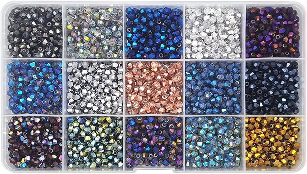 INSPIRELLE Approx 2400pcs 4mm Electroplated Multicolor Bicone Beads for Jewelry Bracelet Making Bulk Faceted Crystal Glass Briolette Beads