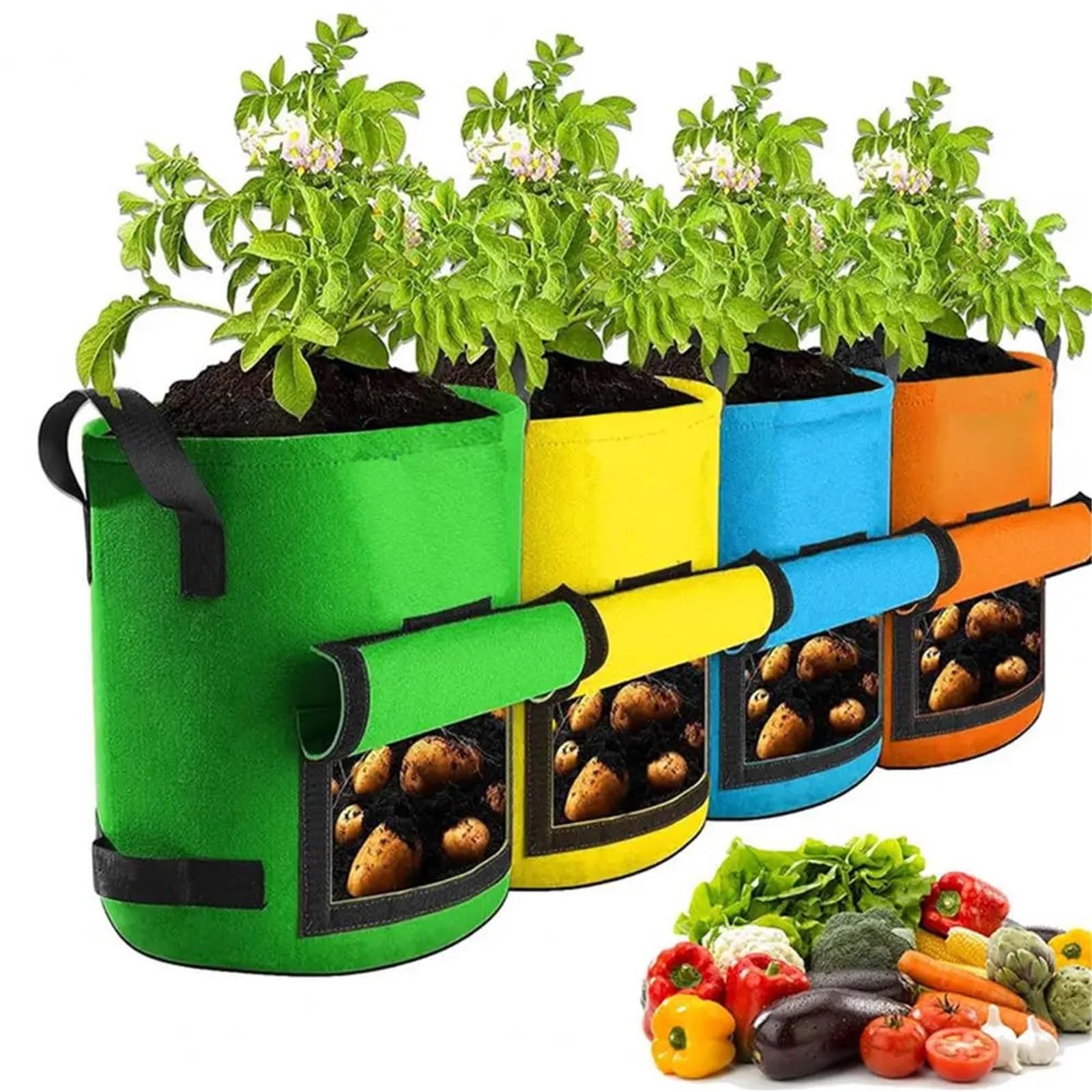 Sac Plantation Non Tissé Lot de 4 Sacs Plantation Pommes Terre colorés avec poignées renforcées, Robustes et réutilisables(15Gallon)