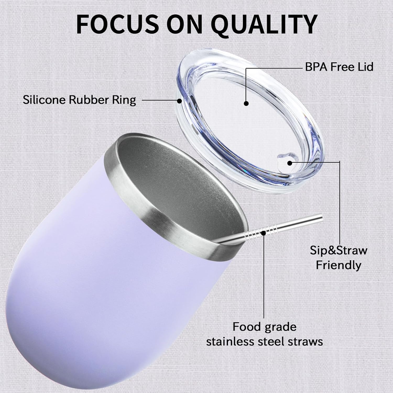 12oz/4 Pack Stainless Steel Wine Tumbler with Lids, Double WallVacuum Stainless Steel Travel Tumbler,Insulated Wine GlassesTravel Tumbler for Cold & Hot Drinks,Cup for Champaign Coffee(Cool color) - Image 5