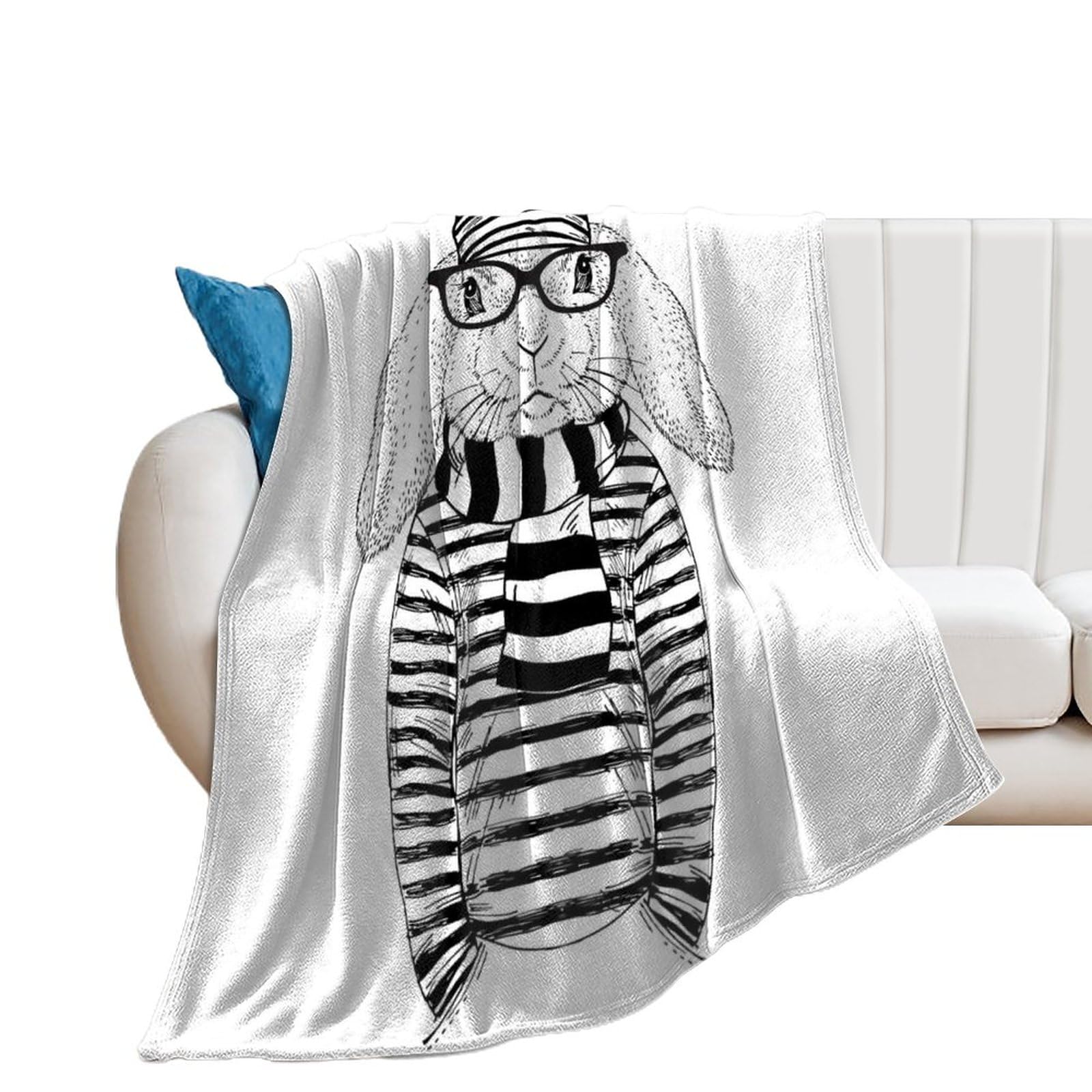 Couverture polaire lapin douce 150x200 anti-froid pour jeté canapé