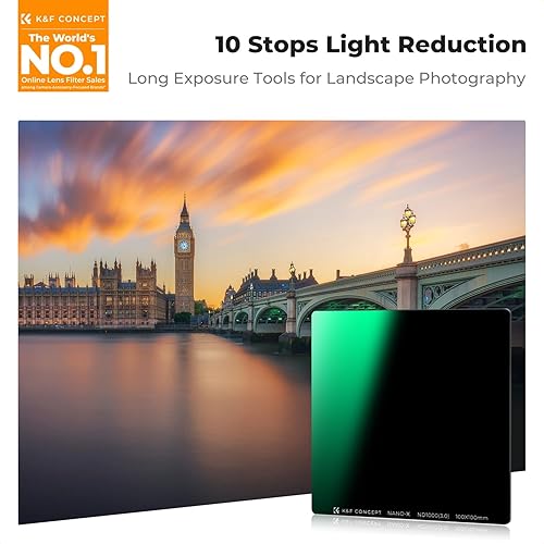 Miniatura 2 de K&F Concept Kit de filtro ND cuadrado de 3.937 x 3.937 in ND1000 (10 topes) + 1 soporte de filtro + 8 anillos de filtro con 28 recubrimientos