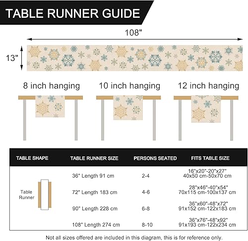 Miniatura 8 de Seliem Camino de mesa de copos de nieve de invierno, bufanda de mesa azul dorado para el hogar, cocina, Navidad, decoración de vacaciones,