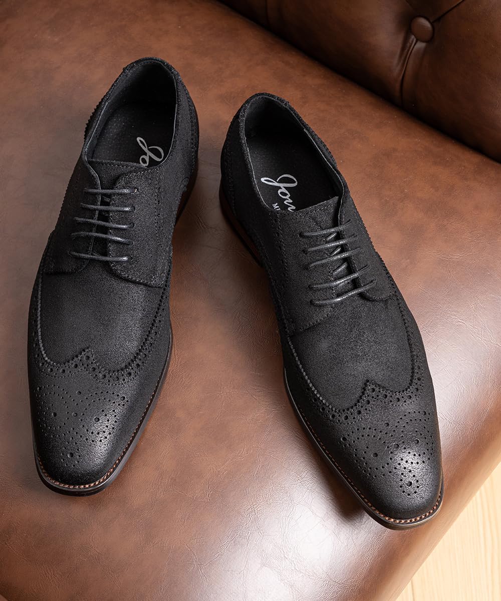 Jousen Men's Dress Shoes Leather Wingtip Formal Business Oxford Shoes Brogue Retro Derby Dress Shoes for Men - Image 3