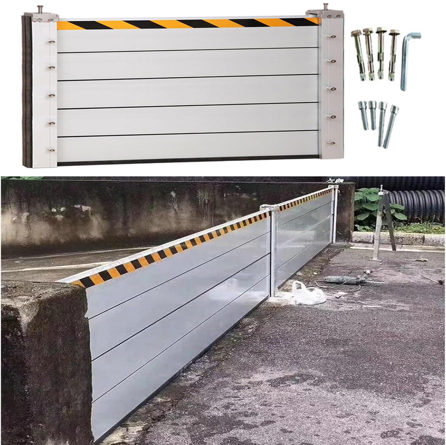 Anbomom Reusable Aluminum Flood Barriers/Gates for Home Doors, 3/4/5/6/7/8/9/10/11/12/13/14/15/16/17/18ft Long Flood Prevention Barrier Water Stopper