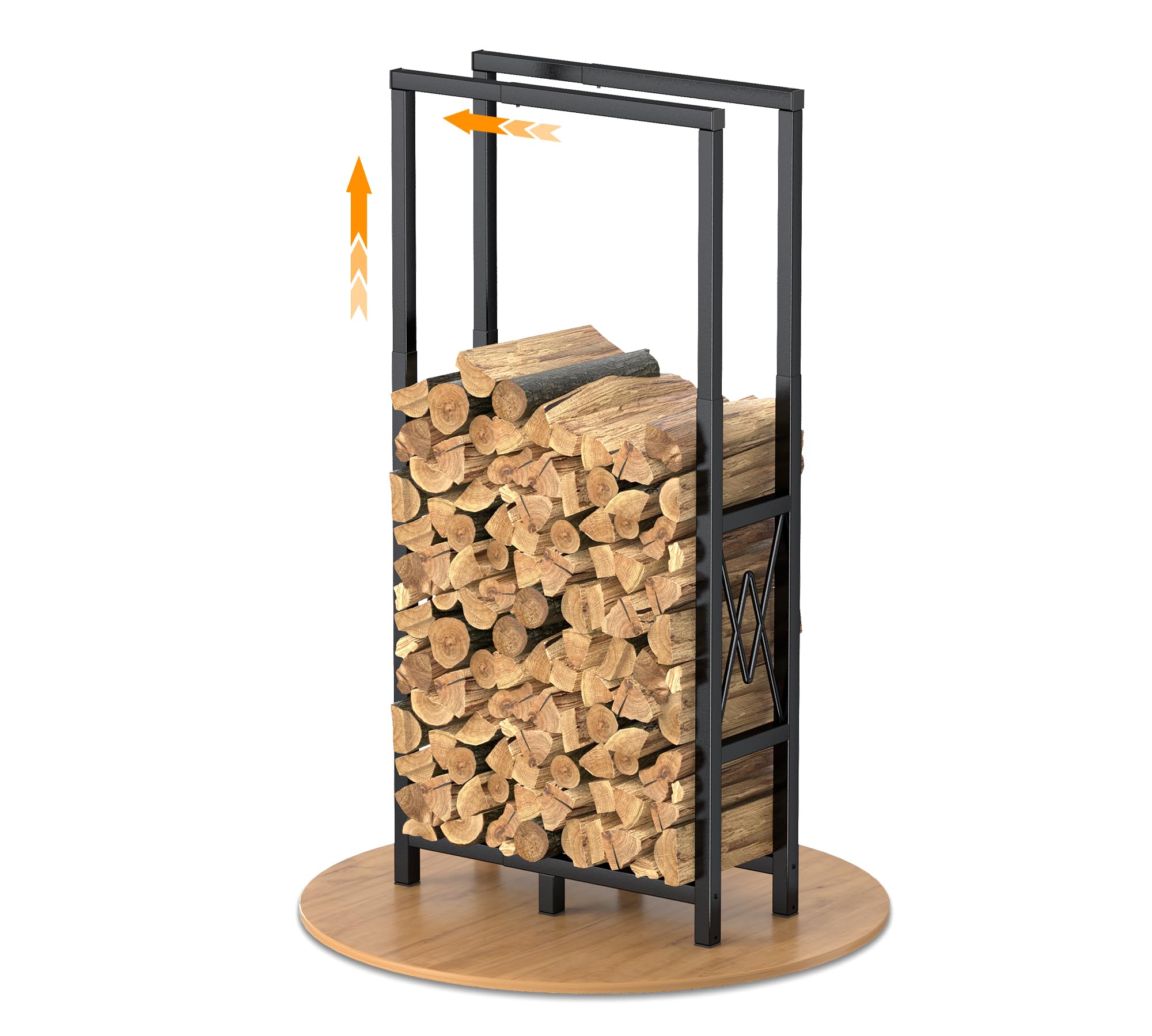 HFHOME Kaminholzregal Höhen- und Längen Verstellbar für Innen & Außen, Metall Brennholzregal für Brennholz Aufbewahrung mit Rutschfester Matte, Holzregal Max. 75 x 25 x 170cm