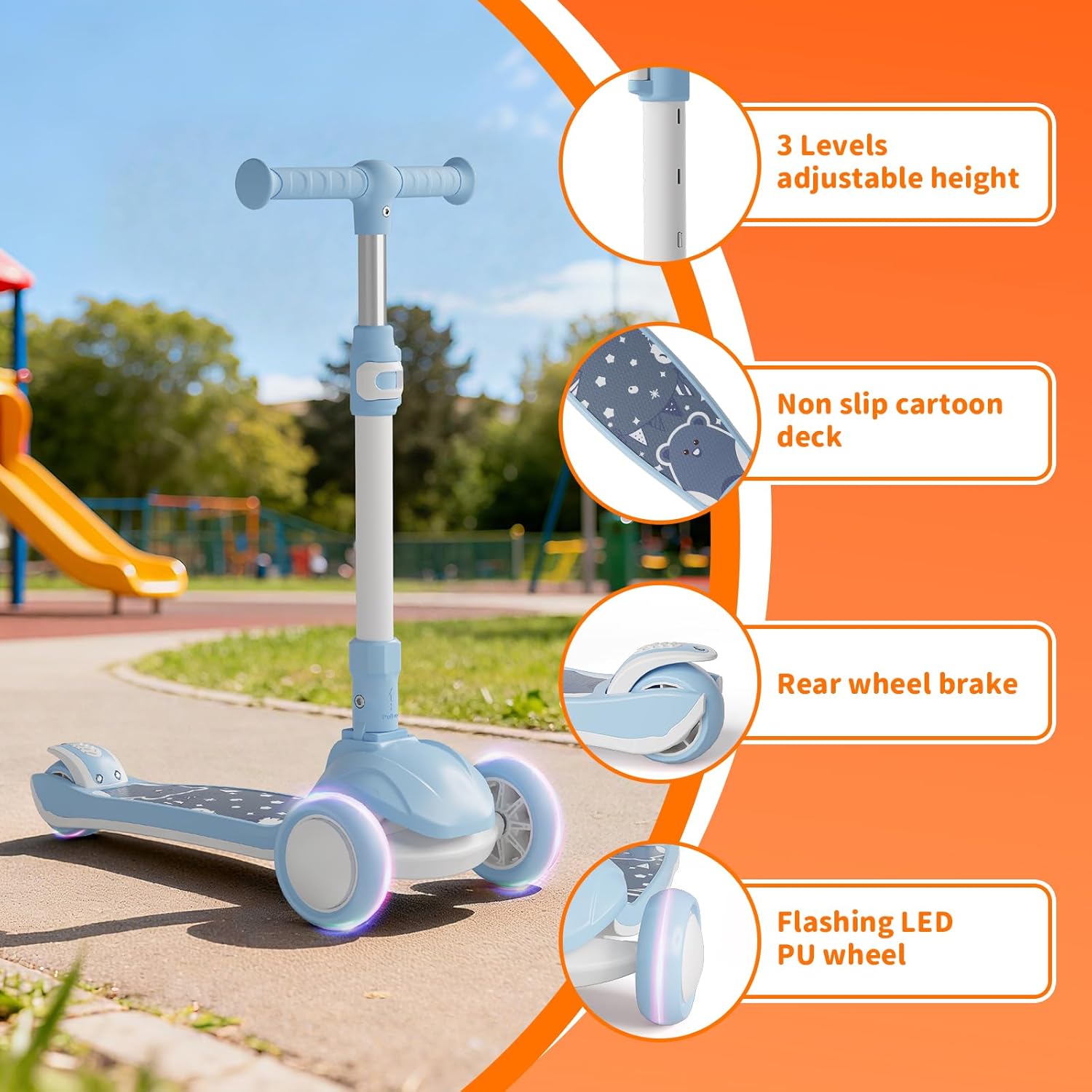 Kick Scooter for Kids 3 Wheel Capybara Gifts for Boys & Girls, Adjustable Height, Lean-to-Steer, Widen Anti-Slip Deck, Light Up Wheel