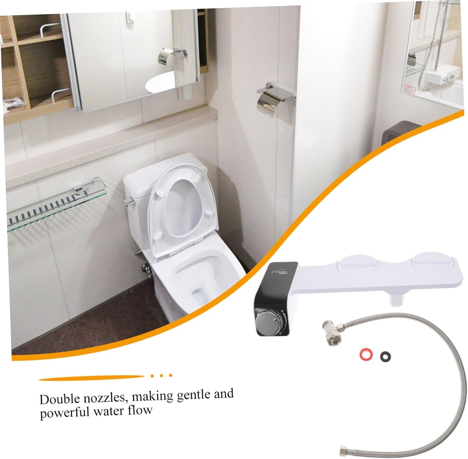 jojofuny 1set Non-electric Toilet Seat Bidet Attachment Self-cleaning Dual Nozzles for Gentle Compatible Toilets for Women and Family Use