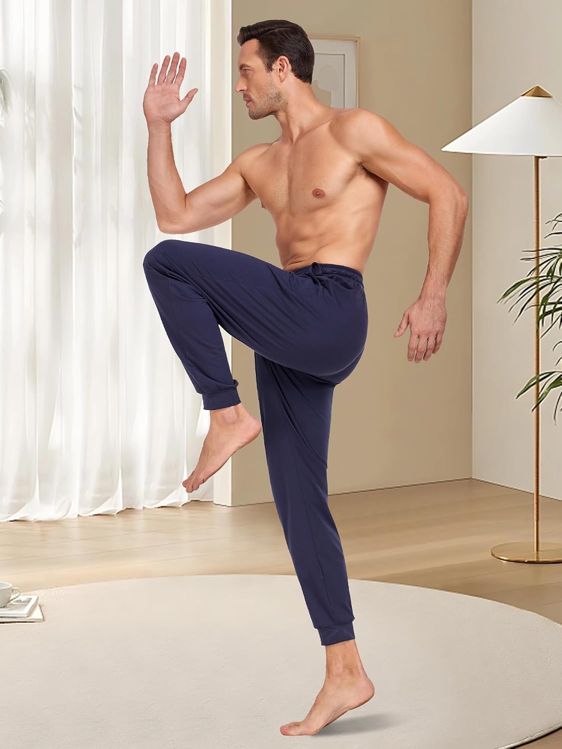 COLORFULLEAF Mens Cotton Pajama Pants Lightweight Jogger Pajama Bottoms Soft Lounge Pants with Pockets