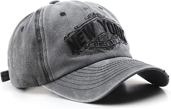 New York Hat Vintage Distressed Embroidery Baseball Cap Washed Cotton with Adjustable Buckle Visor Cap for Men Women