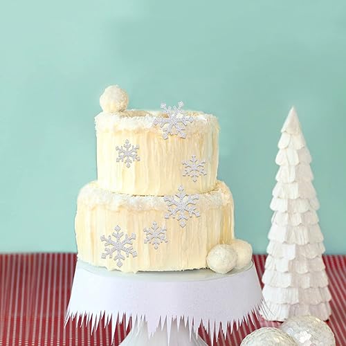 Miniatura 6 de Ercadio 15 piezas de adornos de copo de nieve para cupcakes acrílico transparente con purpurina brillante copo de nieve para cupcakes, decoración de