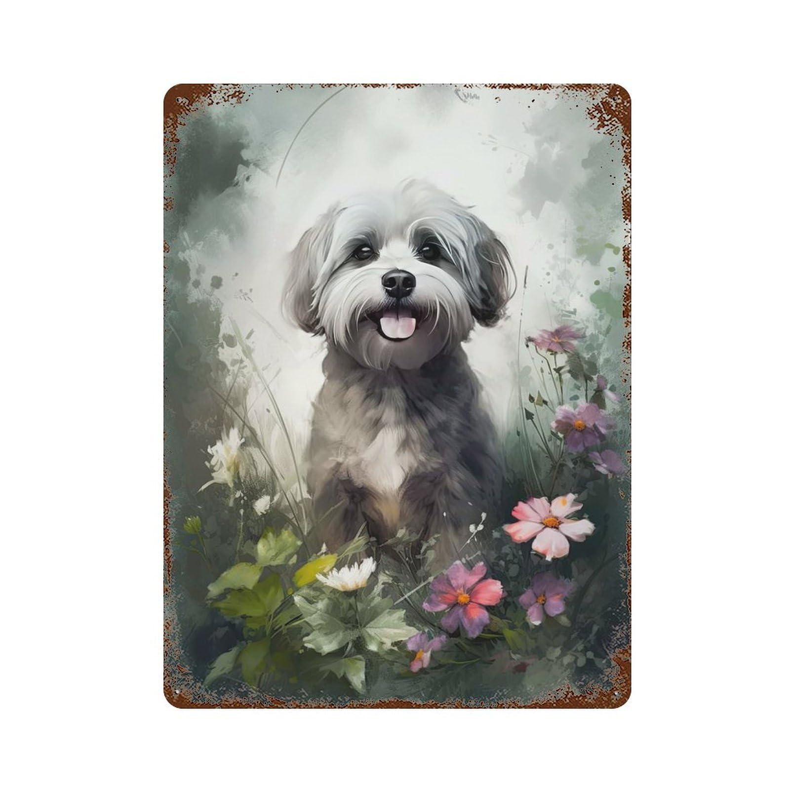 Havanese Dog Watercolor Rusty Metal Tin Sign 15.7"x11.8", Rustic Home Decor for Living Room, Hallway And Home Decor