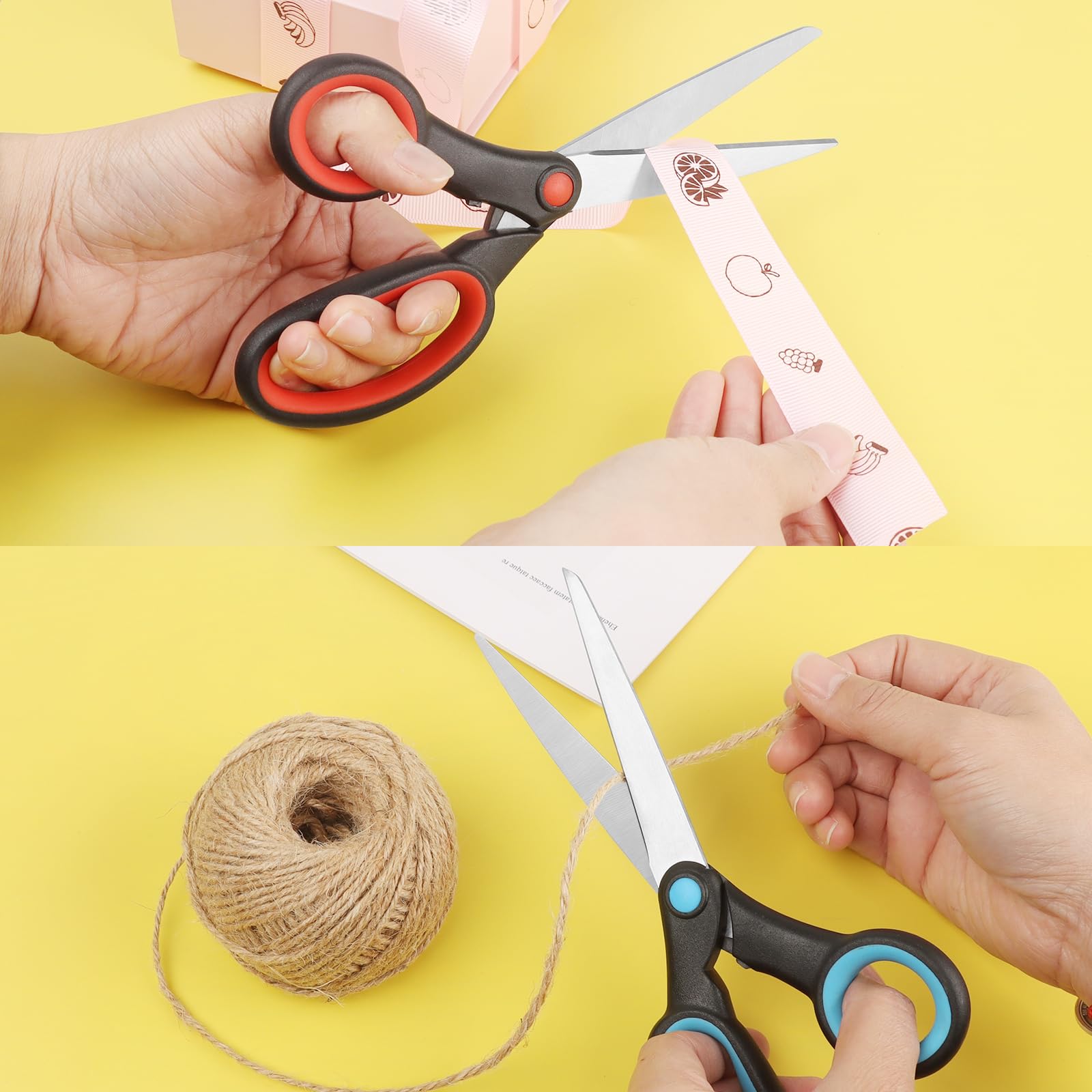Vutyvve Linkshandige schaar, 2 stuks 20 cm roestvrijstalen schaarset met zachte grip voor thuis, school, kantoor, naaistoffen, rood/blauw