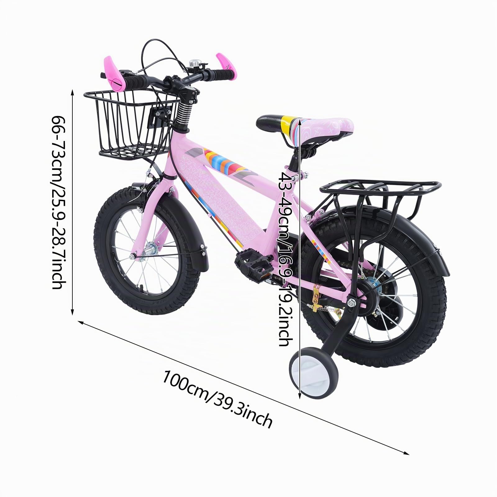 14 Zoll Kinderfahrrad, Jungen und Mädchen Fahrrad Kinder mit Stützrädern und Korb, Klingel, Höhe Einstellen Kinder Fahrrad, Trainingsfahrrad für 3-6 Jahre Jungen und Mädchen