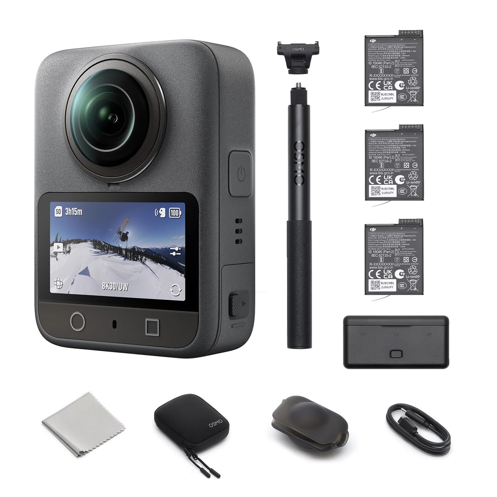 DJI Osmo 360 Combo Adventure con accessori, fotocamera 360 con immagini a 360° da 1 pollice, 3 batterie, video a 360° nativi in 8K, per sport, vlog (Osmo 360 Adventure Combo)
