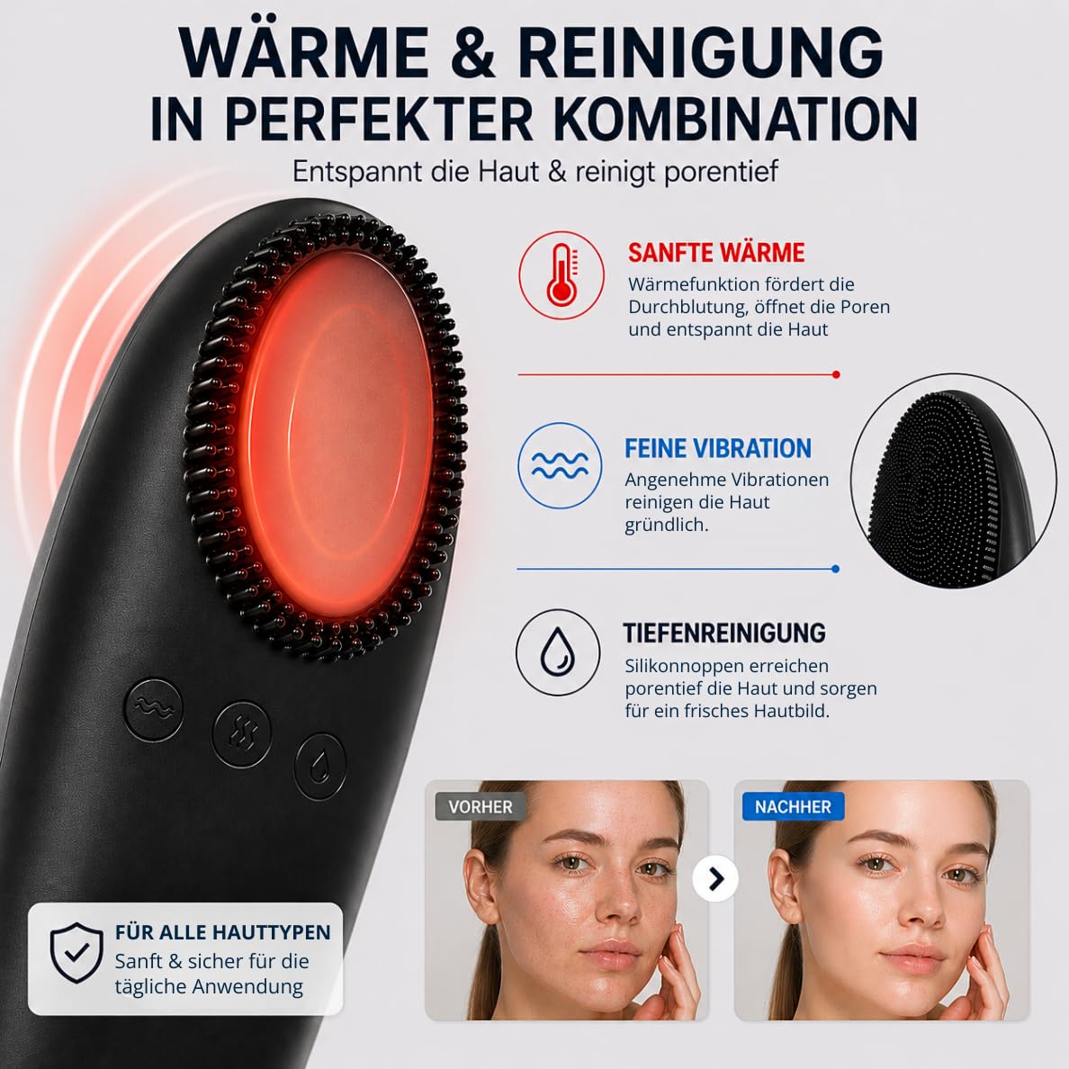 Gesichtsmassagegerät – 6-in-1 Gua Sha Gerät Elektrisch für Gesichtsmassage, Gesichtsreinigung & Hautstraffung – 4 Aufsätze, Reinigung, Faltenreduzierung, IPX7 Wasserdicht, Wiederaufladbar
