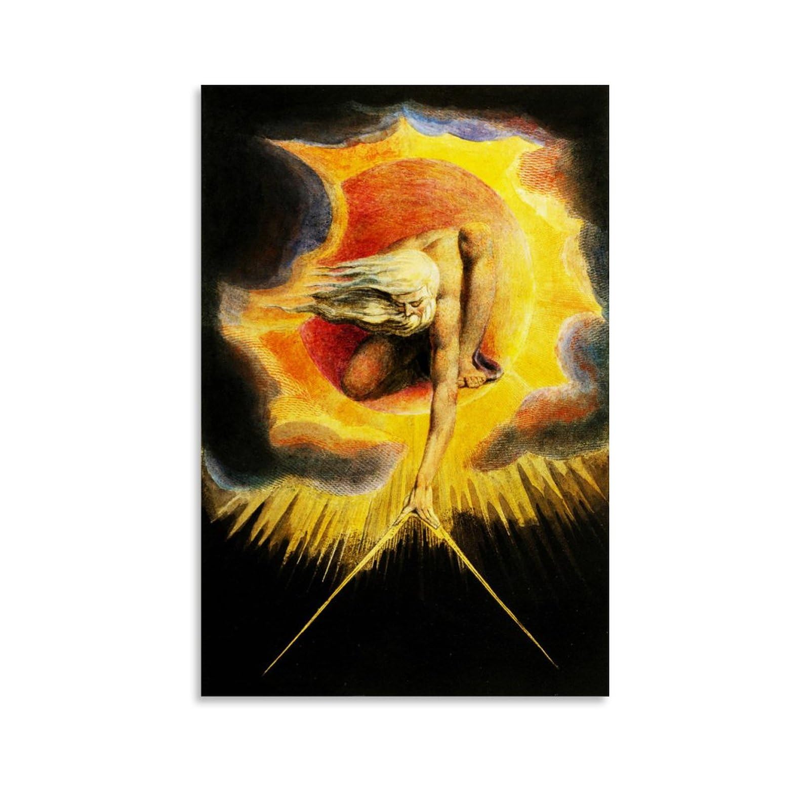 Cambos Unframe-Style William Blake Famous Painters' Works（The Ancient Of Days）Printing Posters Wall Art Scroll Canvas Painting Picture Living Room Decor Home 20X30inch(50X75cm)