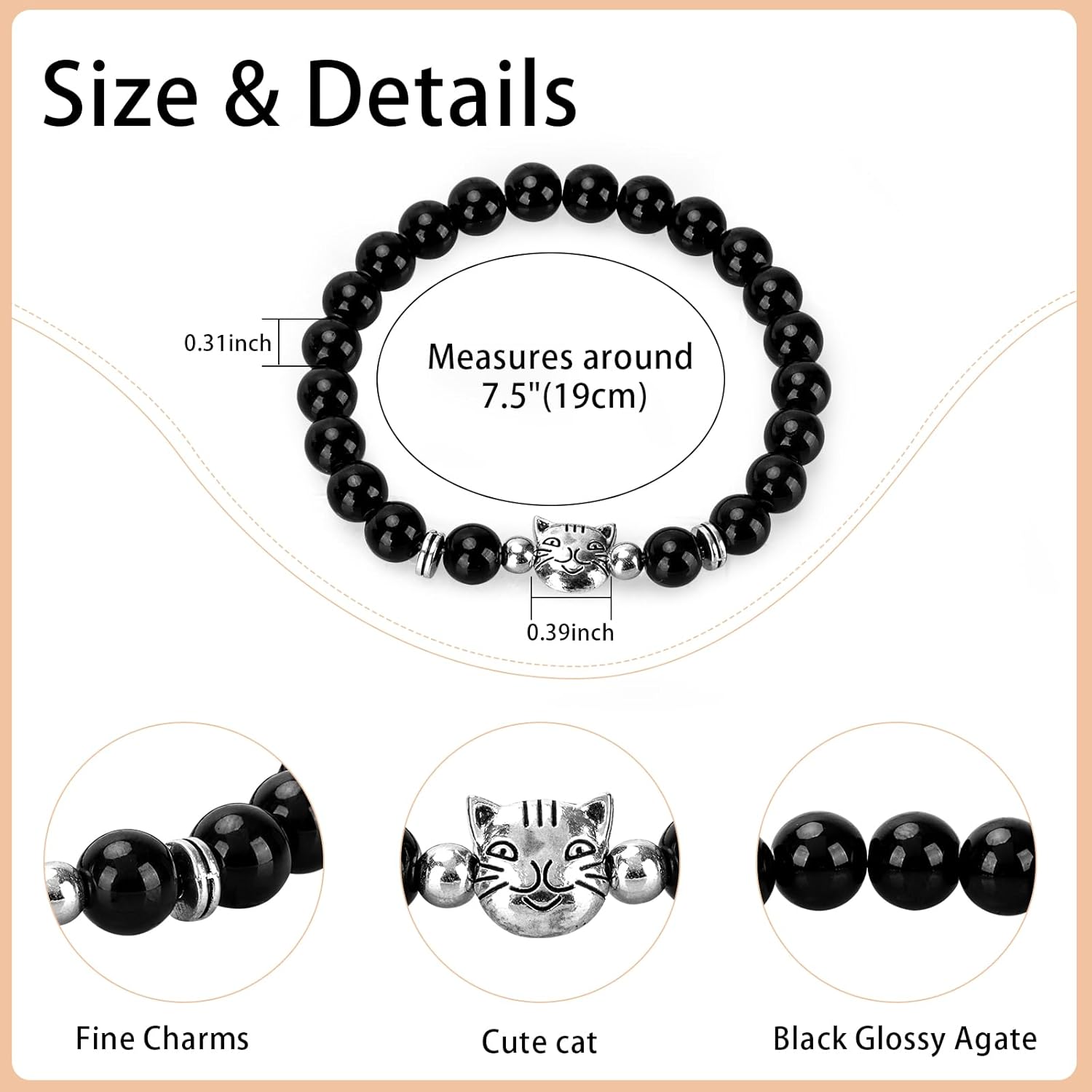createreedo Cat Lover Gifts, Cat Bracelets for Men Women, Cute Cat Charm Beaded Bracelet Cat Jewelry with Gift Box for Women Tabby Cat Tuxedo Cat Lover Crazy Cat Lady Cat Mom - Image 2