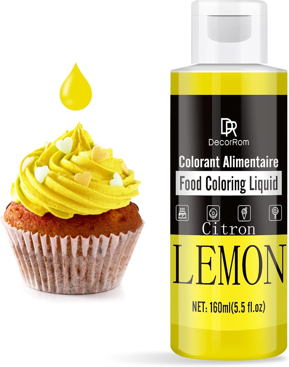 Líquido para colorear alimentos con limón, vibrante juego de colorantes para alimentos con glaseado líquido para hornear, decoración de pasteles, huevos de Pascua, aerógrafo, tinte alimentario insípido para fondant, limo, manualidades de bricolaje, 5,5 onzas líquidas / 160 ml cada uno