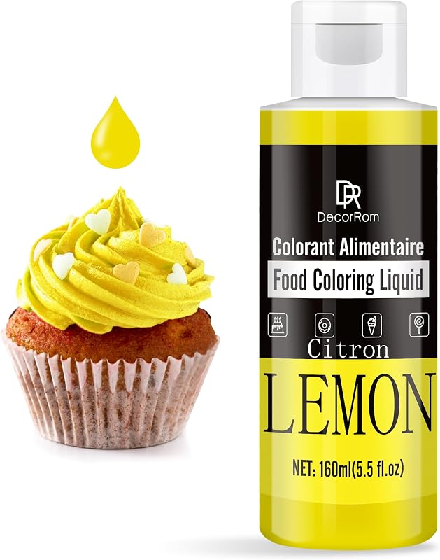 Líquido para colorear alimentos con limón, vibrante juego de colorantes para alimentos con glaseado líquido para hornear, decoración de pasteles, huevos de Pascua, aerógrafo, tinte alimentario insípido para fondant, limo, manualidades de bricolaje, 5,5 onzas líquidas / 160 ml cada uno