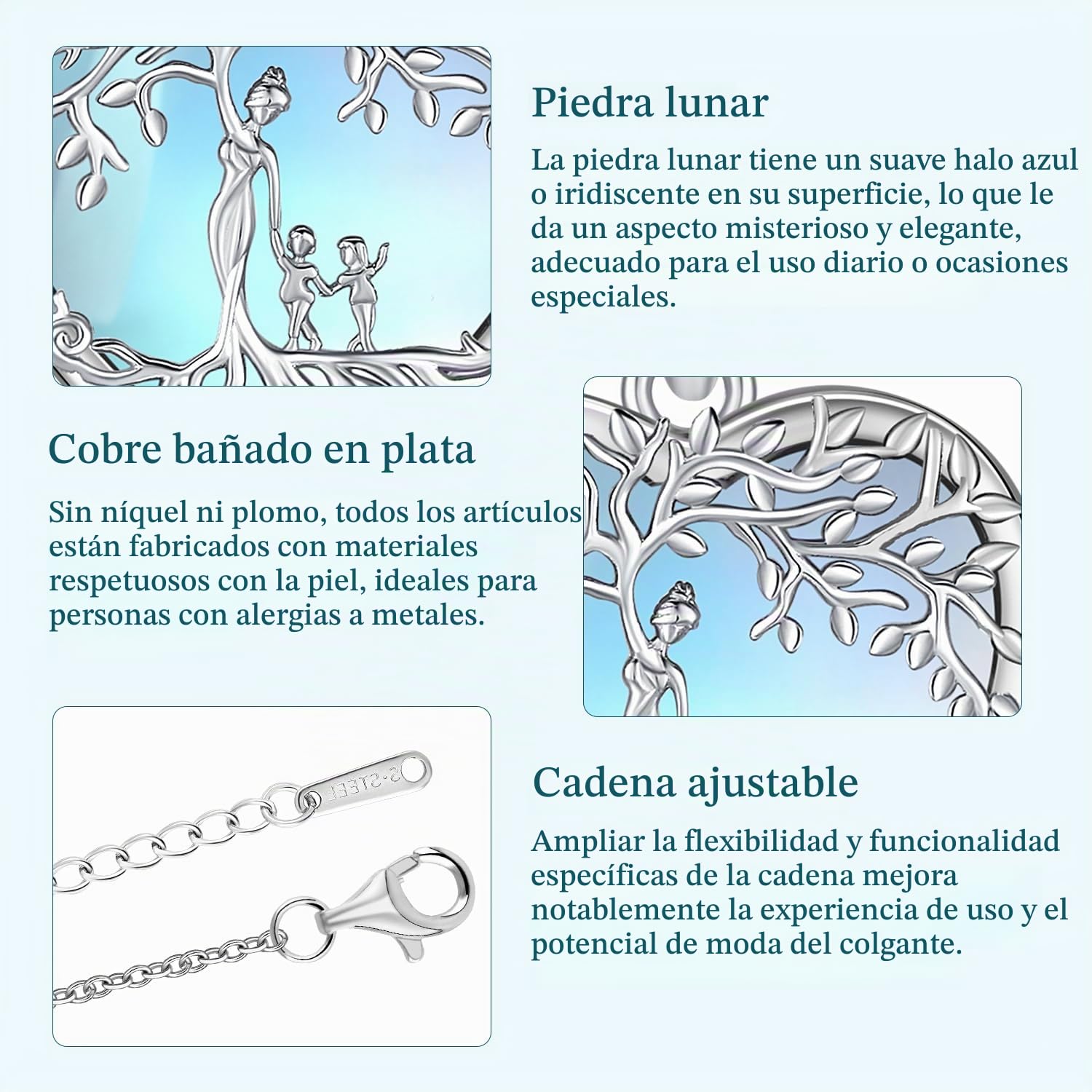 Odinstone Collar Árbol de la Vida Colgante en forma de Gota Árbol de la Vida Collar Familiar Joyas con Piedras Curativas para Mujer Regalos para Mamá e Hija
