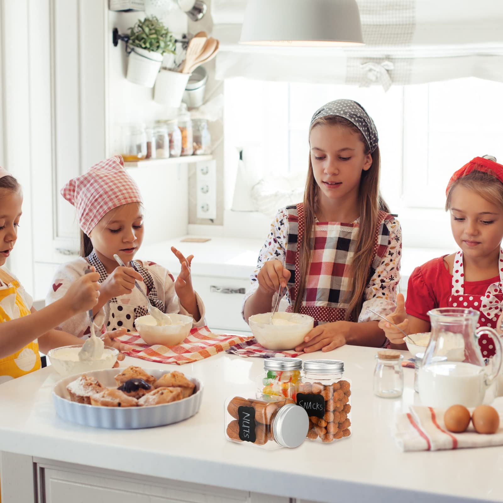 Inbagi 40 Pieces 12 oz Plastic Jar Containers with Screw Lids Pen Storage Container Clear PET Seal Airtight Cream Jar Spice Containers for Dry Food Kitchen Slime Honey Cosmetics