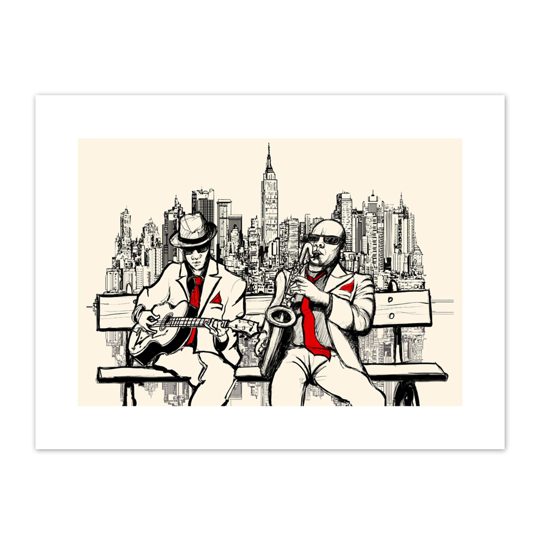 Wee Blue Coo Musicians Jazz Men New York Art Print Canvas Premium Wall Decor Poster