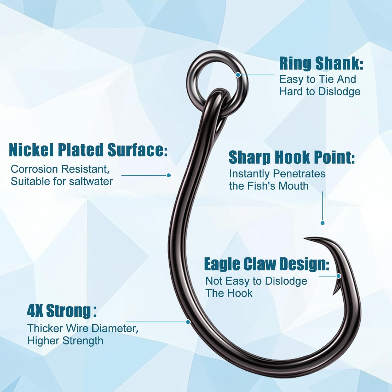 9KM DWLIFE Circle Hooks 4X 25Pcs Strong Corrosion-Resistant High-Carbon Steel Fishing Hooks with Ring for Catfish, Bass Saltwater Circle Hooks