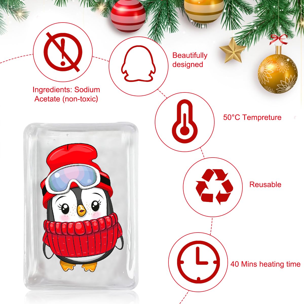Scaldamani Riutilizzabile, 6 Pezzi Scaldamani Natalizi, Scaldaman-i per Bambini, Scaldaman-i Piegati Scaldatasche, Mini Riscalda Mani Gel Portatile, Regali Natalizi Invernali per Bambini Adulti