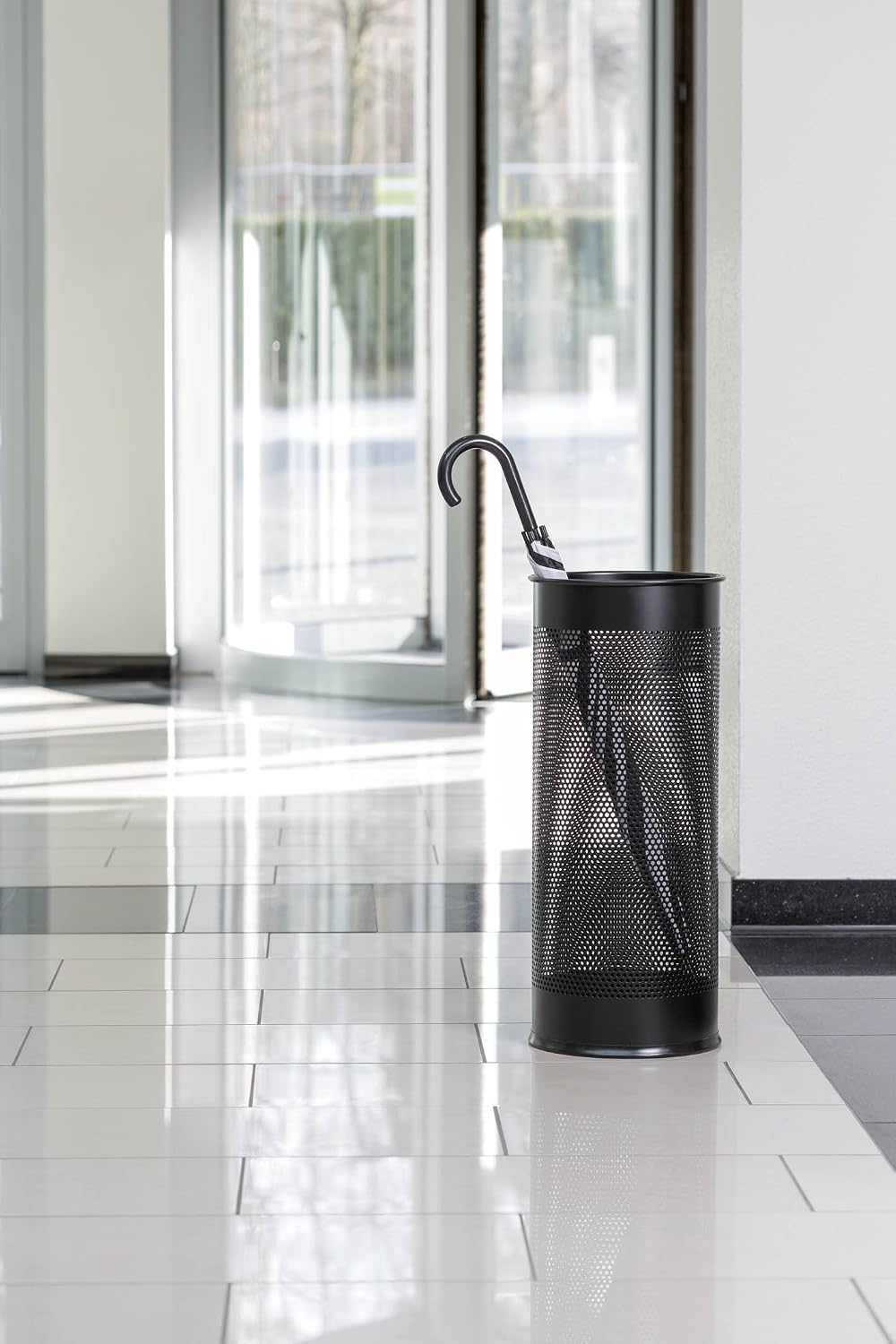 Durable Umbrella Stand in Black - Made from Strong Stainless Steel - Perforated Design to Help Air Flow & Drying - 28.5 Litre Capacity