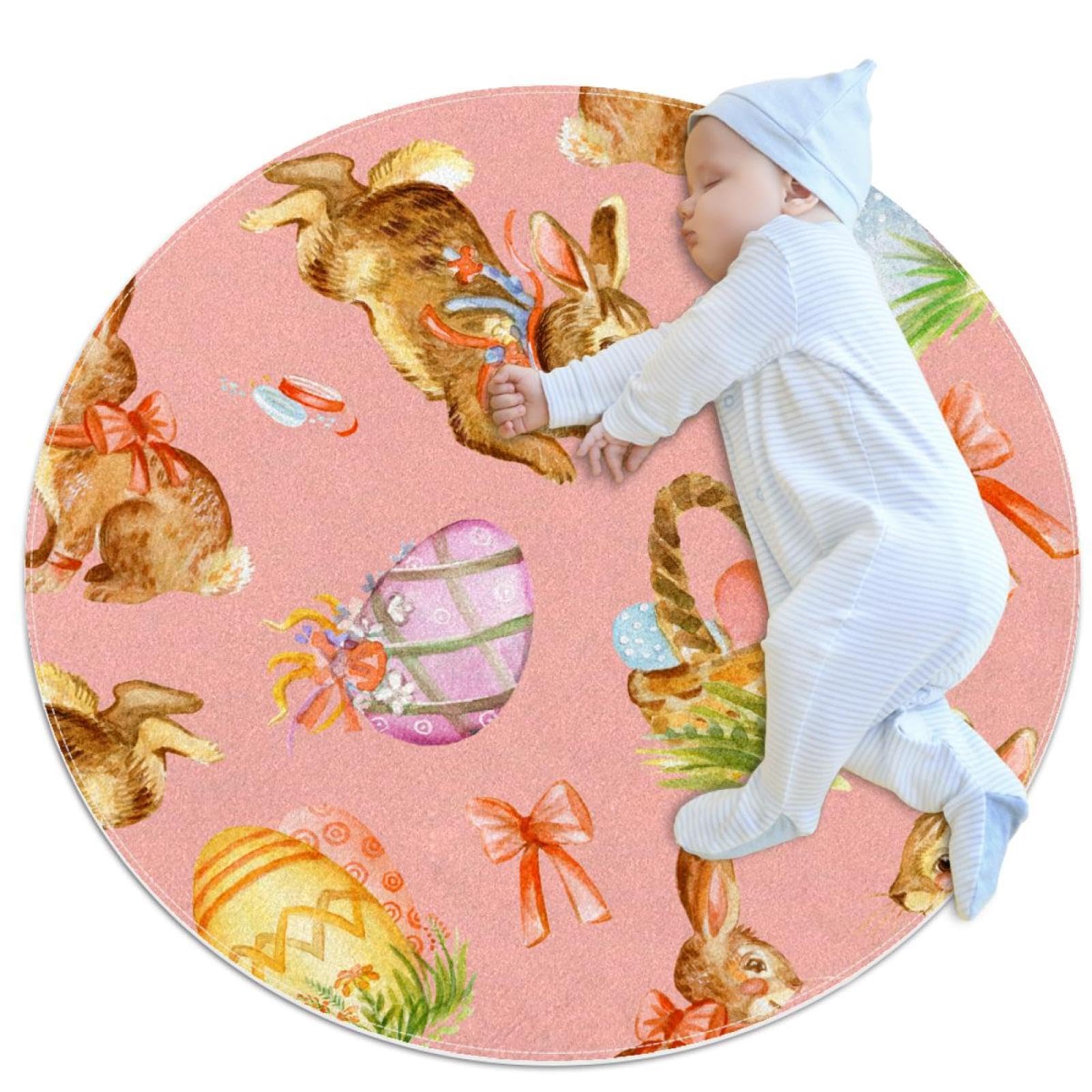 Tapis de bain antidérapant rond 1m avec motif lapin pour sécuriser le sol