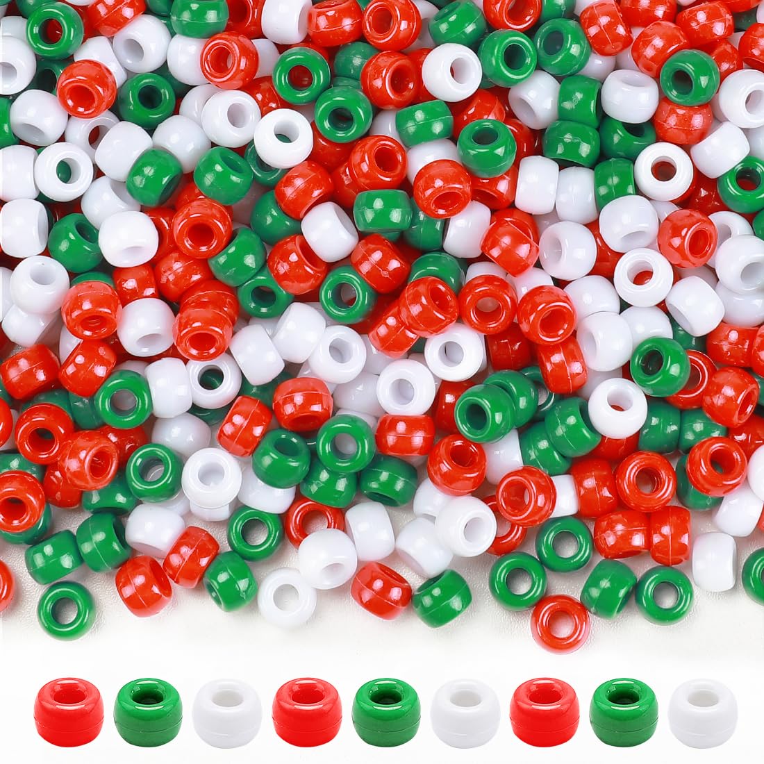 Tiehuoxia 1300PCS Pony Beads for Bracelet Making, Colorful Kandi Beads for Hair Braids, Crafting, Necklace and DIY Projects (Christmas Style)