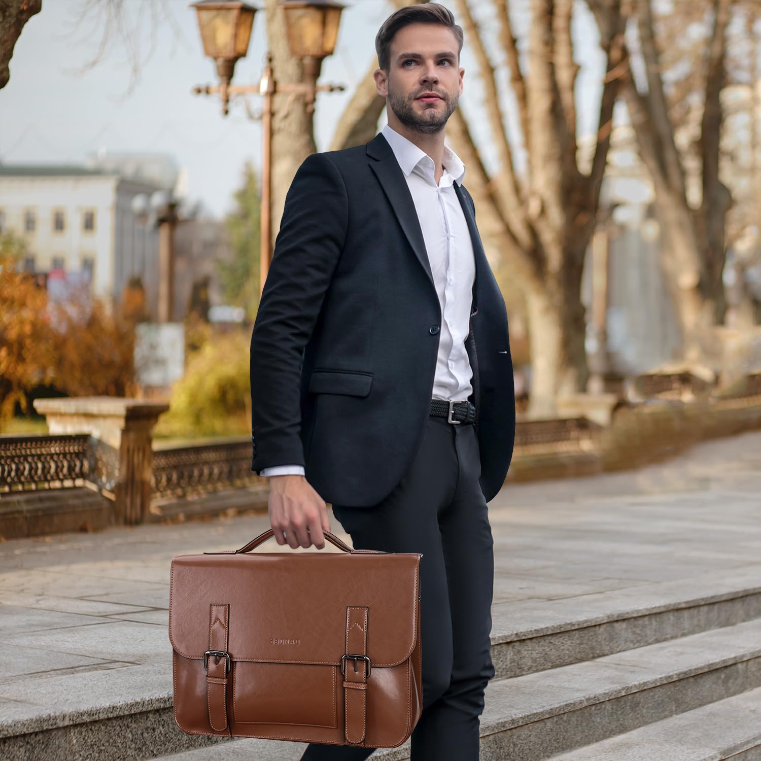 Banuce Vintage Genuine Leather Briefcase for Men 13.3 inch Laptop Messenger Bag Work Bag Brown